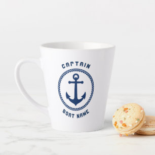 Nautical Sea Anchor Captain & Boat or Name 2 Sided Latte Mug