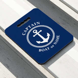 Nautical Sea Anchor Captain Boat or Name Navy Blue Seat Cushion