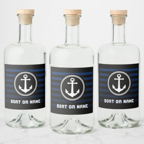 Nautical Sea Anchor Captain Name and Boat striped Liquor Bottle Label