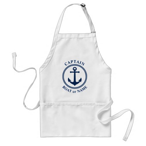 Nautical Sea Anchor Captain or Boat Name Navy Blue Adult Apron