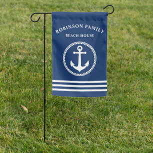 Nautical Sea Anchor Family Beach, Lake House Navy Garden Flag