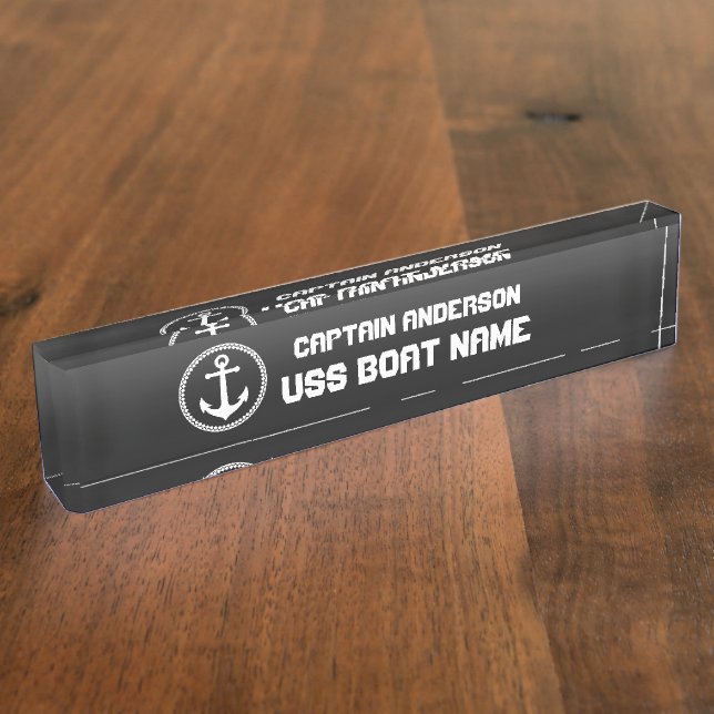 Nautical Sea Anchor Modern Captain and Boat Desk Name Plate (Side)