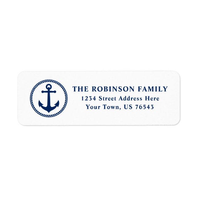 Nautical Sea Anchor Navy Blue On White Address Label (Front)