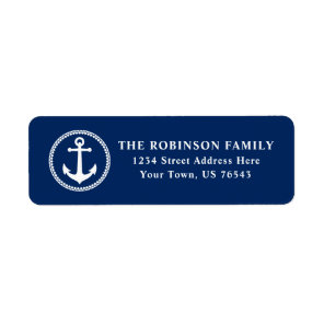 Nautical Sea Anchor White On Navy Blue Address Label