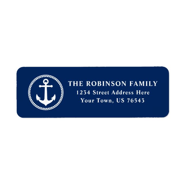 Nautical Sea Anchor White On Navy Blue Address Label (Front)