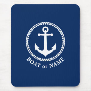 Nautical Sea Anchor Your Boat or Name Navy Blue Mouse Pad