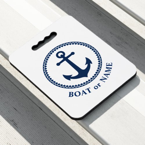 Nautical Sea Anchor Your Boat or Name Navy Blue Seat Cushion