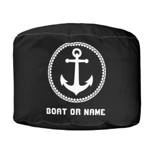 Nautical Sea Anchor Your Name or Boat Black Pouf