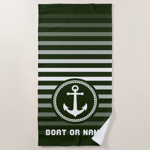 Nautical Sea Anchor Your Name or Boat Forest Green Beach Towel