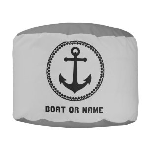 Nautical Sea Anchor Your Name or Boat Gray Pouf