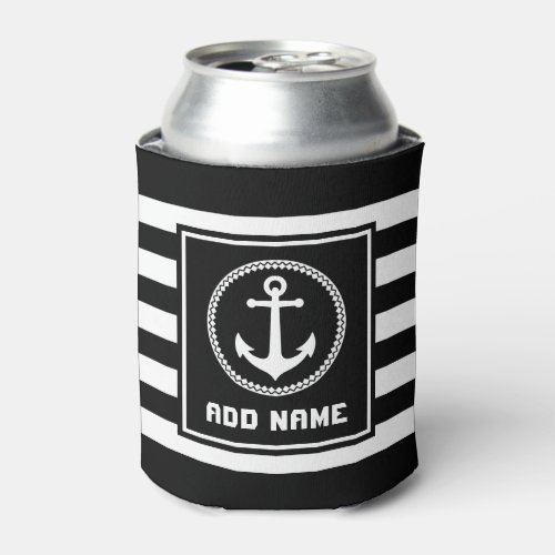 Nautical Sea Anchor Your Name or Boat Stripped Can Cooler