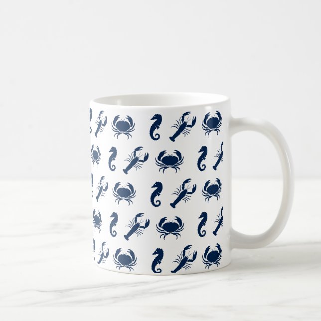 Nautical Sea Animals pattern lobster crab seahorse Coffee Mug (Right)