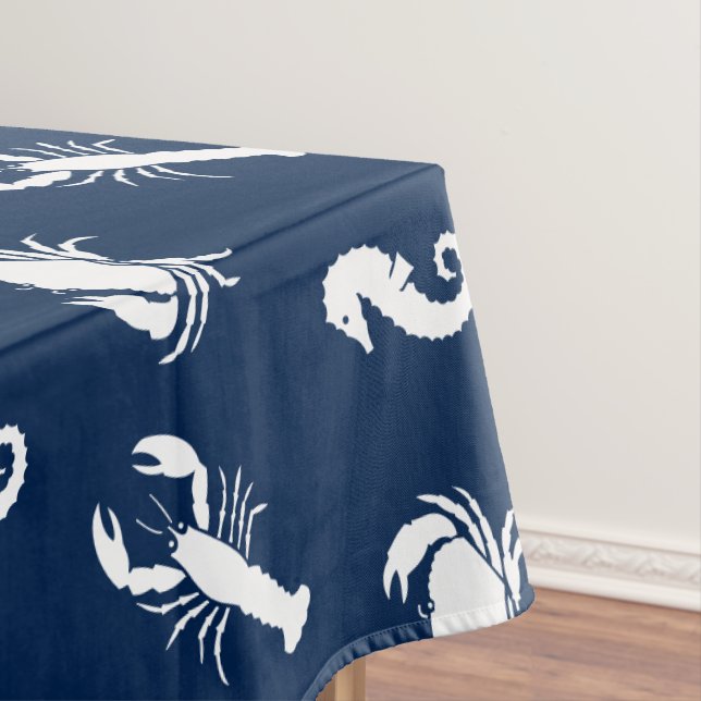 Nautical Sea Animals pattern lobster crab seahorse Tablecloth (In Situ)