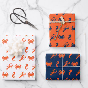Nautical Sea Animals pattern lobster crab seahorse Wrapping Paper Sheets