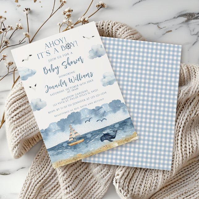 Nautical Sea Beach Ahoy It's a boy baby shower Invitation (Creator Uploaded)