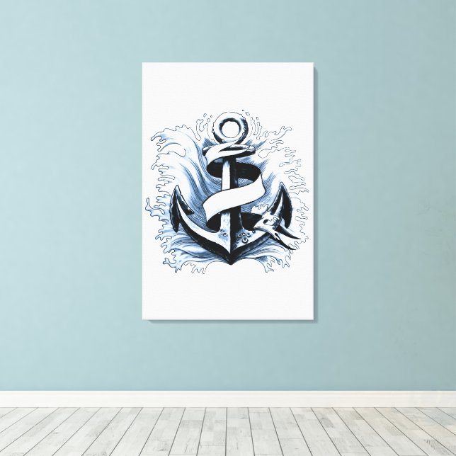 Nautical Sea Blue Anchor Canvas Print (Insitu(Wood Floor))