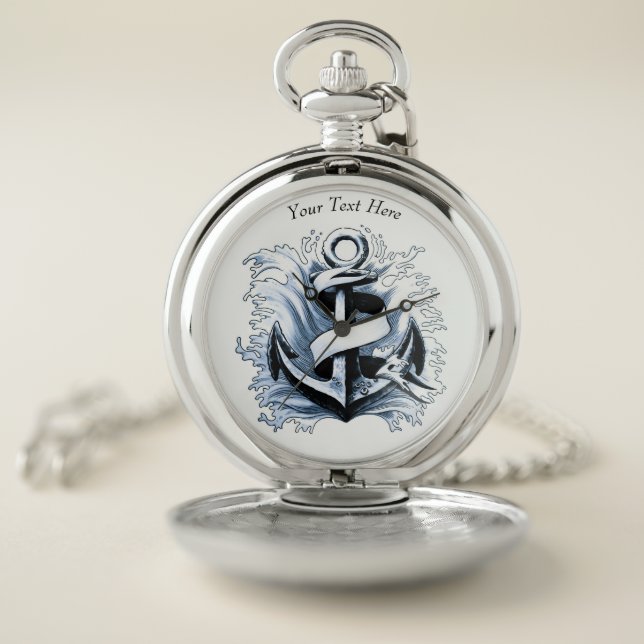 Nautical Sea Blue Anchor Pocket Watch (Inside)