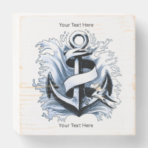 Nautical Sea Blue Anchor Wooden Box Sign