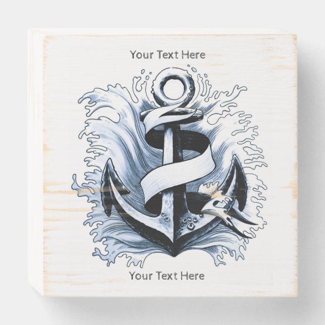 Nautical Sea Blue Anchor Wooden Box Sign (Front Horizontal)