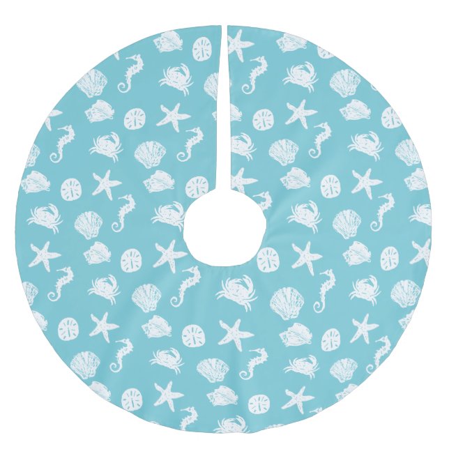Nautical Sea Creatures Christmas Beach House Brushed Polyester Tree Skirt (Front)