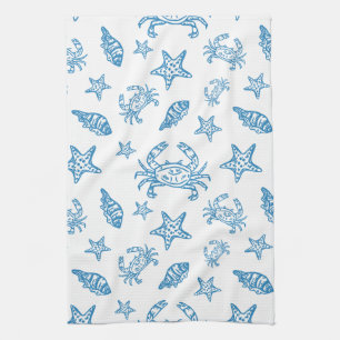 Nautical Sea Creatures Doodle Pattern Kitchen Towel