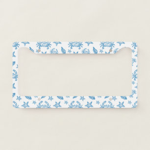 Nautical Sea Creatures Doodle Pattern License Plate Frame