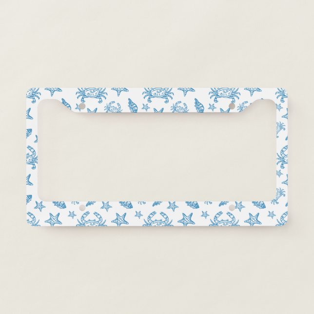 Nautical Sea Creatures Doodle Pattern License Plate Frame (Front)
