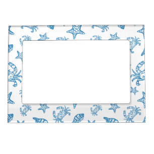 Nautical Sea Creatures Doodle Pattern Magnetic Frame