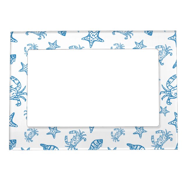 Nautical Sea Creatures Doodle Pattern Magnetic Frame (Front)