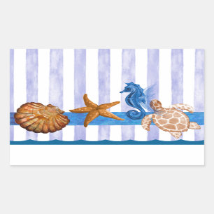 Nautical Sea Creatures Rectangular Sticker