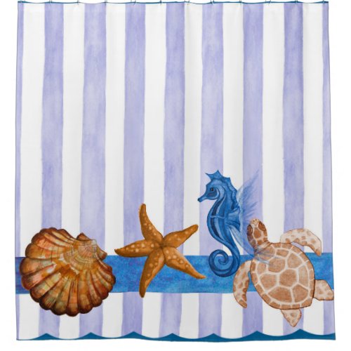 Nautical Sea Creatures Shower Curtain