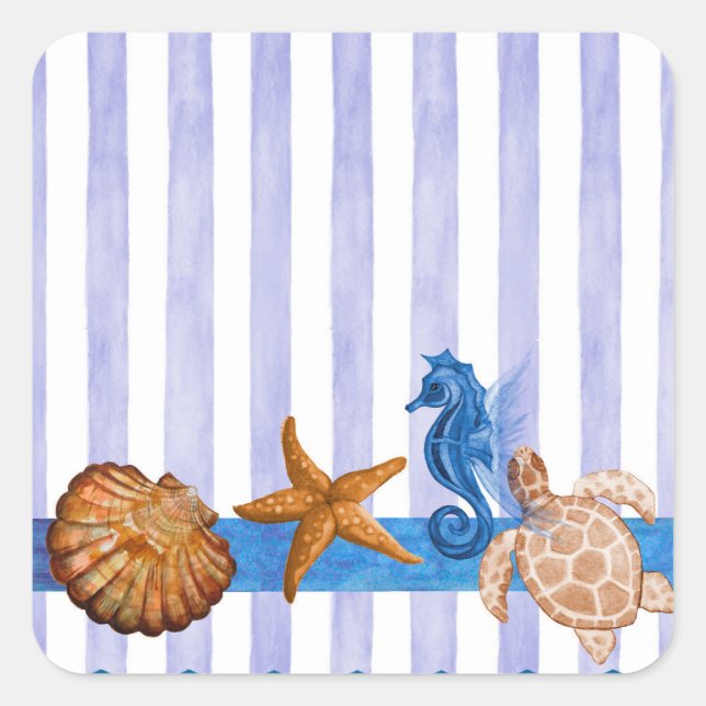 Nautical Sea Creatures Square Sticker (Front)