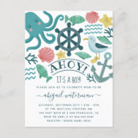 Nautical Sea Critters Ahoy! It's A Boy Baby Shower Invitation Postcard