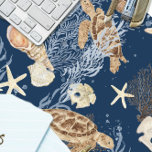 Nautical Sea Life Ocean Turtle Seahorse Shell Navy Desk Mat<br><div class="desc">If the beach is your happy place, enjoy a peaceful, tranquil reminder every day at your desk! Artwork painted in watercolor by internationally licensed artist and designer, Audrey Jeanne Roberts ©. This artwork features a pair of Green Sea Turtles, Sand Dollars, Starfish, Seashells, Sea Weed and coral over a rich,...</div>