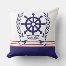 Nautical sea life & Ship wheel Blue and White