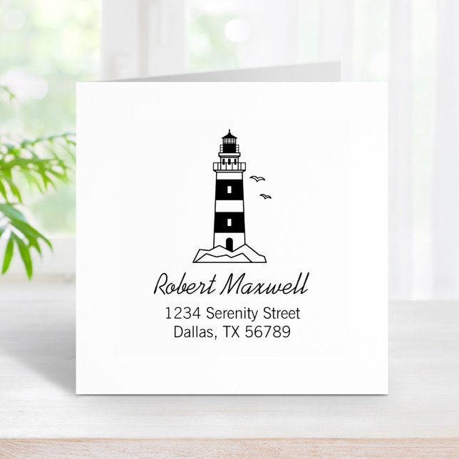 Nautical Sea Lighthouse Address 3 Rubber Stamp (Creator Uploaded)