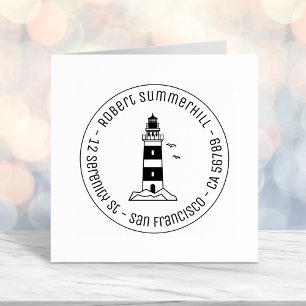 Nautical Sea Lighthouse Round Address 4 Self-inking Stamp