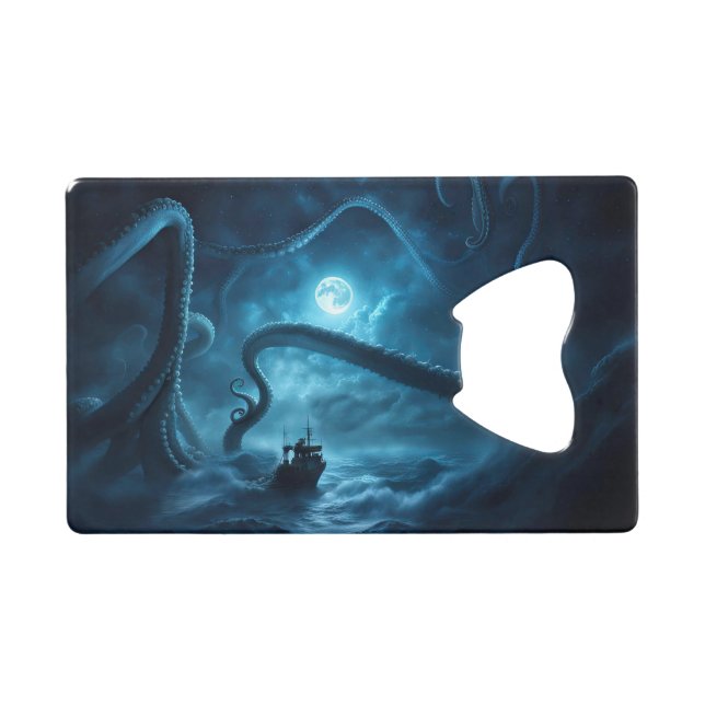 Nautical Sea Ocean Kraken Fishing Boat Credit Card Bottle Opener (Front (Horizontal))