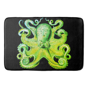 Nautical sea  Octopus bath mat green lime