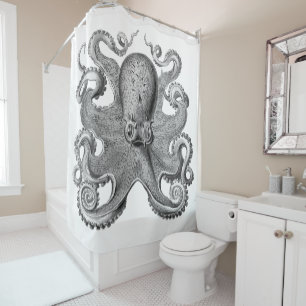 Nautical sea Octopus decor grey black white shower Curtain