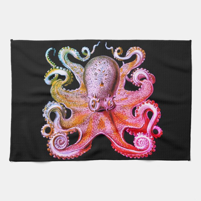 Nautical sea  Octopus decor kitchen towel pink (Horizontal)