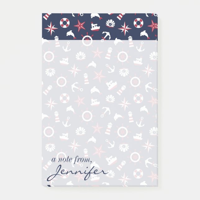 Nautical Sea Pattern | Add Your Name Post-it Notes (Front)