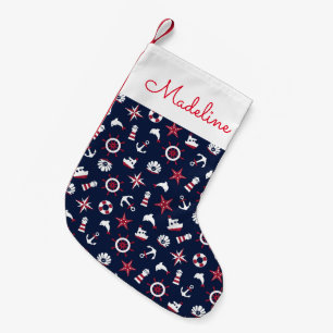Nautical Sea Pattern   Add Your Name Small Christmas Stocking
