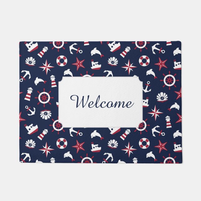 Nautical Sea Pattern | Add Your Text Doormat (Front)