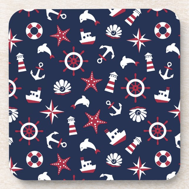 Nautical Sea Pattern Beverage Coaster (Front)