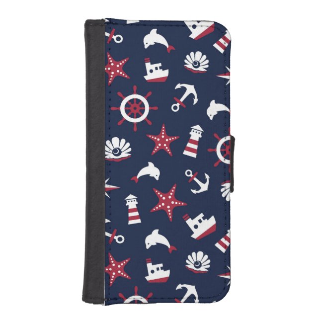 Nautical Sea Pattern iPhone Wallet Case (Front)