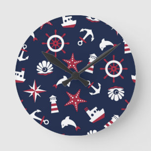 Nautical Sea Pattern Round Clock