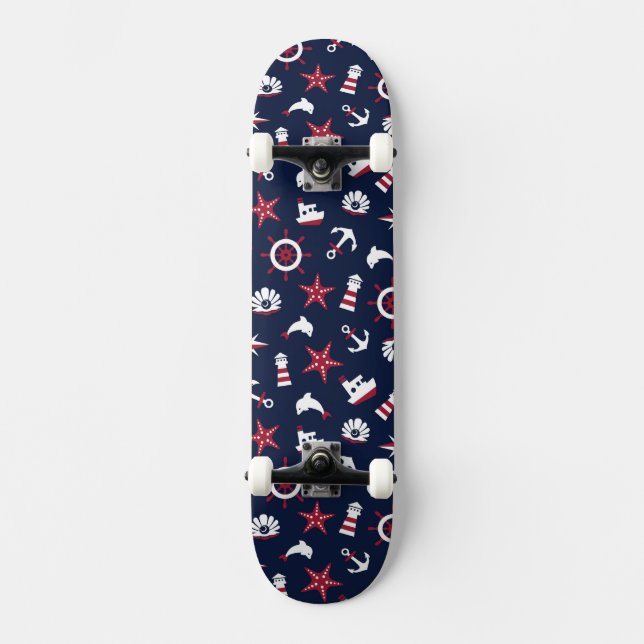 Nautical Sea Pattern Skateboard Deck (Front)