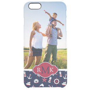 Nautical Sea Pattern Your Photo & Monogram Clear iPhone 6 Plus Case