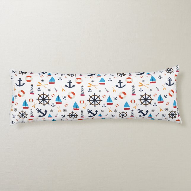 Nautical Sea Sailing Sailboat Lighthouse Bedding Body Pillow (Back)